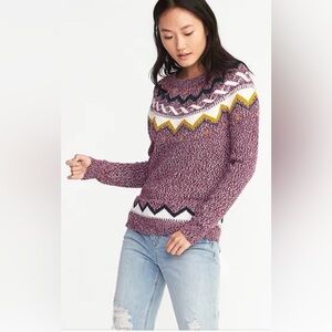 Old Navy Classic Fair Isle Purple Crew Neck Sweater Cotton Blend Size Small